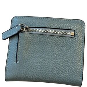 Slate Blue Pebbled Leather Compact Wallet | Genuine Cowhide Bifold